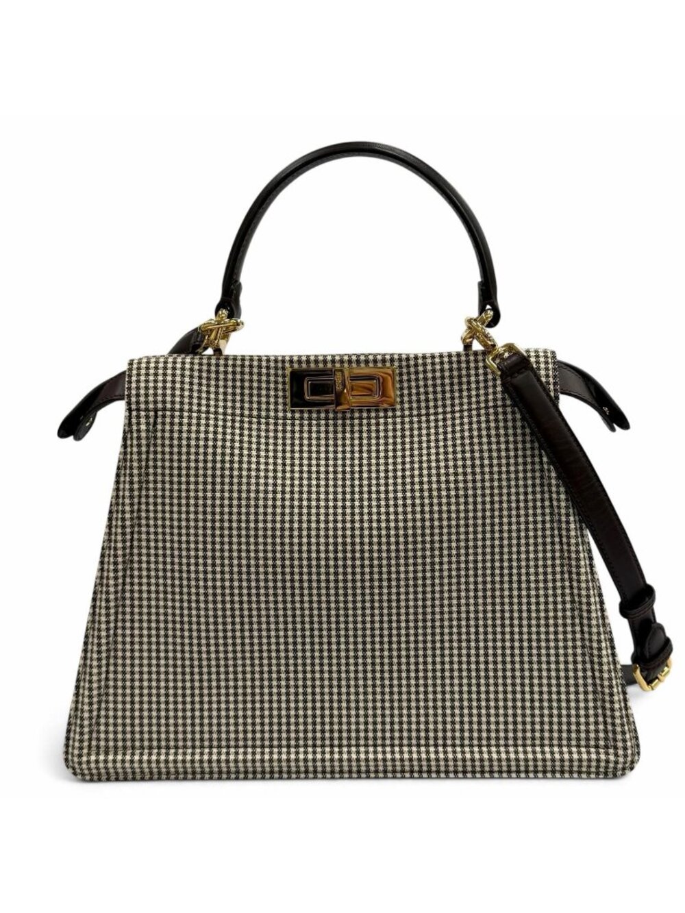 Fendi Peekaboo ISeeU Medium Canvas Houndstooth Lining Zucca Pattern Leather
